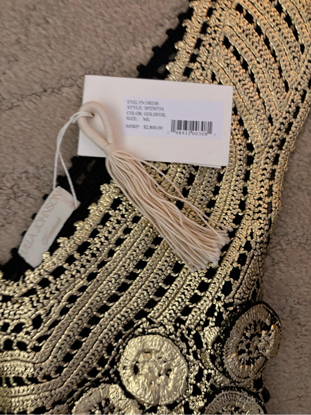 Ulla Johnson Evelyn Metallic Gold crochet Maxi Gown m new! - Picture 6 of 7
